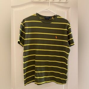 Polo Ralph Lauren Dark Green and Yellow Striped Shirt Small Like New